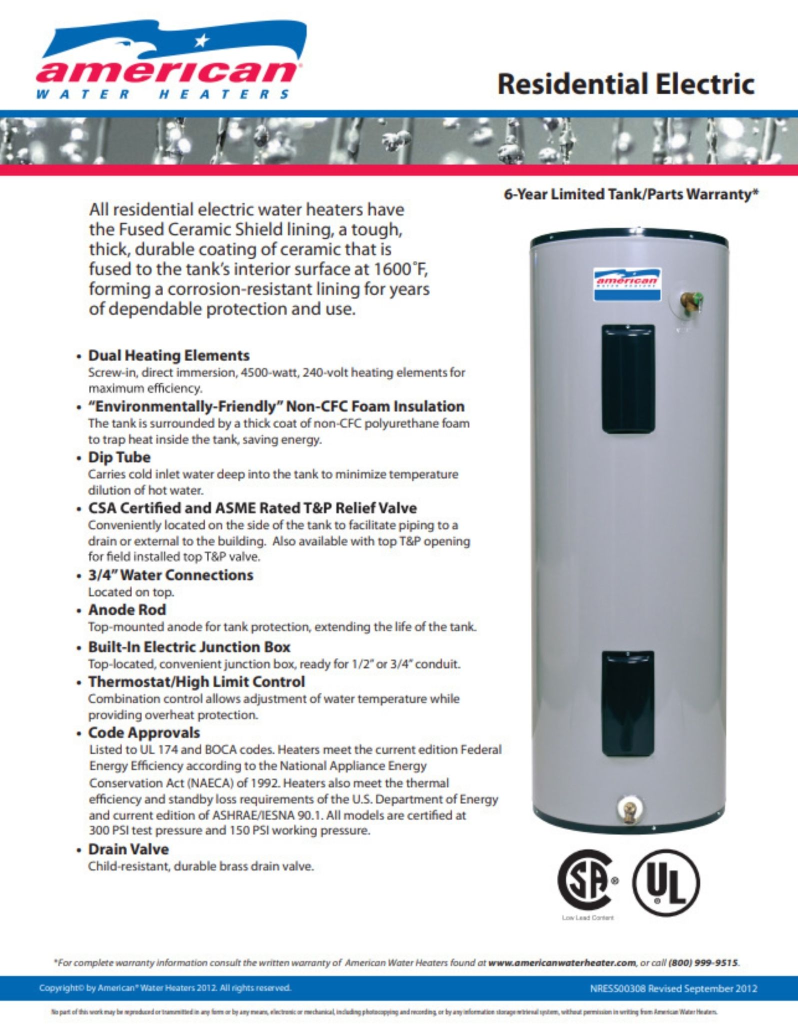 American Water Heater Datasheet preview